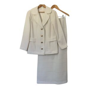 Vintage 70s 3 Piece Suit Women's SZ 12 Winter White Polyester Jacket Skirt Pants